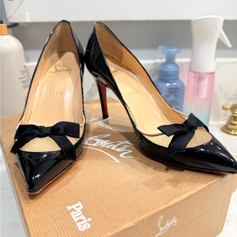 Christian Louboutin Black Patent Heels with Bow